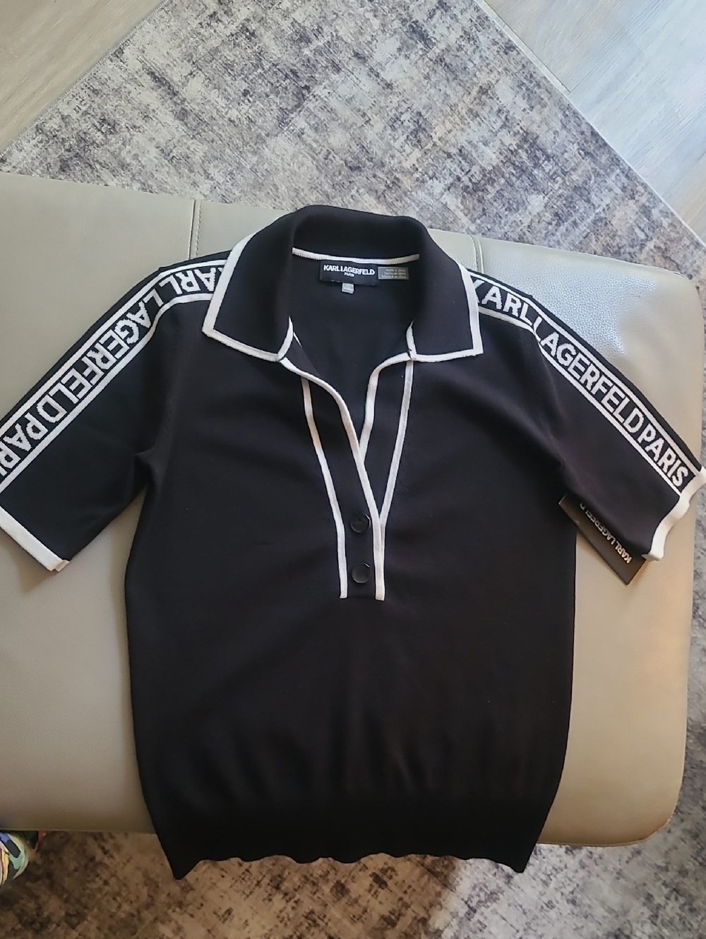 Karl Lagerfeld Logo Strip Polo Knit Black- XS